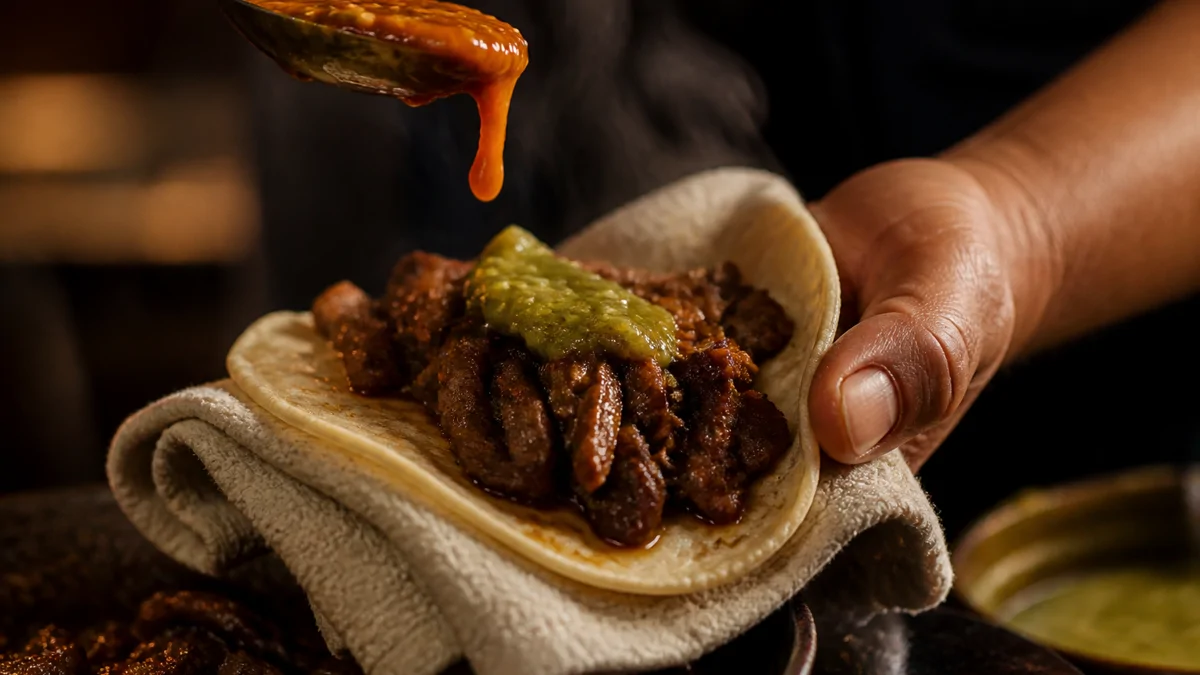 Tacos rápidos servidos en menos de un minuto, con carne y salsas siempre listas